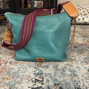 Consuela Teal Crossbody Bag with Colorful Strap